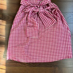 Zara Red and White Midi Skirt with Smocked Tie Front